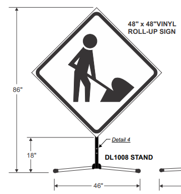 Roller Rack Sign Guide DL1008 Sign Stand w/ 48 in x 48in roll-up sign - Roadside Safety Pooled ...